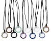 Natural Mixed Stone Ring Pendant Necklace with Waxed Cords NJEW-R262-01A-1