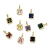 Square Brass Micro Pave Cubic Zirconia Charms KK-C134-06G-1
