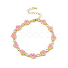 Pink Enamel Heart & Cubic Zirconia Link Chain Bracelet BJEW-P288-14G-1