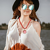 5Pcs 5 Style Resin Imitation Cat Eye Flat Round Pendant Necklaces Set NJEW-AN0001-12-6