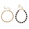 2Pcs 2 Styles Round Natural Obsidian & Synthetic Hematite Beaded Bracelets & 304 Stainless Steel Cable Chains Bracelets for Women BJEW-JB12800-02-5
