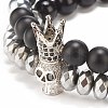 2Pcs 2 Style Synthetic Hematite & Black Stone & Natural Obsidian Stretch Bracelets Set with Cubic Zirconia Skull BJEW-JB08120-02-5