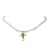 Brass Enamel Fish and Natural Pearl Rice Pendant Natural Blue Lace Agate Nuggets Beaded Necklaces for Women NJEW-JN06357-02-2