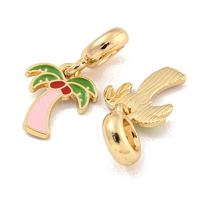 Rack Plating Alloy Enamel Coconut Tree European Dangle Charms FIND-B034-51G-02-1