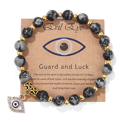 Synthetic Snowflake Obsidian Round Beads Stretch Bracelets FS-WG18FCB-02-1-1