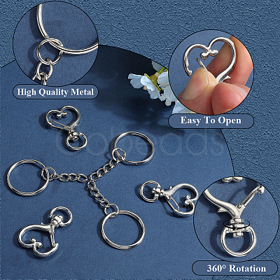 150Pcs 3 Styles Heart Shape Zinc Alloy Swivel Lobster Clasp with Iron Split Key Rings with 304 Stainless Steel Jump Rings FIND-SP0002-59P-1