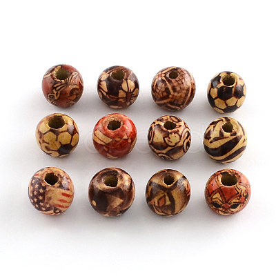 Round Printed Wood Beads WOOD-R243-13mm-M2-1