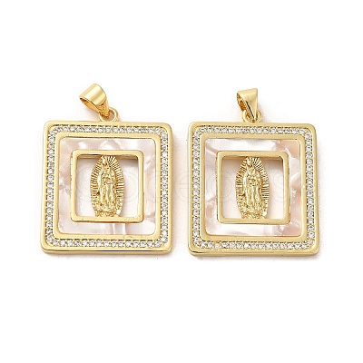Rack Plating Brass Micro Pave Clear Cubic Zirconia Pendants KK-A206-01G-1
