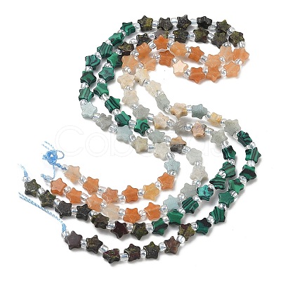 4 Styles Synthetic Malachite & Natural Dragon Blood Jasper & Flower Amazonite & Red Aventurine Beads Strands G-D095-A08-1