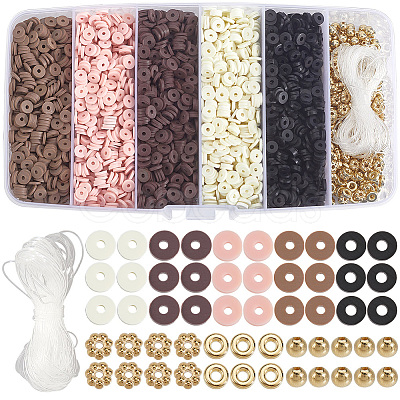 DIY Disc/Flat Round Polymer Clay Beads Stretch Bracelets Making Kits DIY-SP0003-41-1