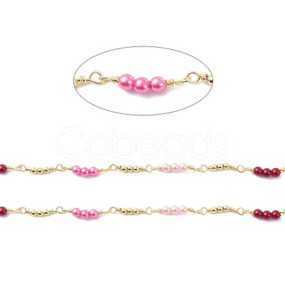 Brass & ABS Imitation Pearl Beaded Chain CHC-D029-21G-1