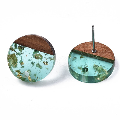 Transparent Resin & Walnut Wood Stud Earring Findings MAK-N032-007A-F02-1