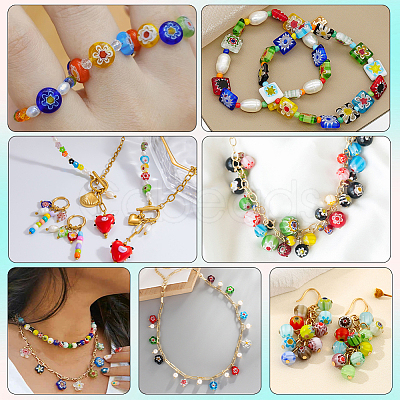 3 Strands Flat Round Handmade Millefiori Glass Beads Strands LAMP-LT0001-15B-1
