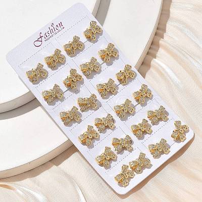 Brass Micro Pave Clear Cubic Zirconia Stud Earrings EJEW-D305-18G-1