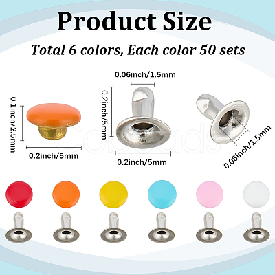 300Pcs Flat Round Baking Paint Zinc Alloy Snap Rivet Butt Screw FIND-GF0009-30B-1