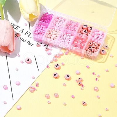 DIY Flat Round & Heart Acrylic & Glass Seed Beads Jewelry Making Findings Kits DIY-FS0006-43A-1