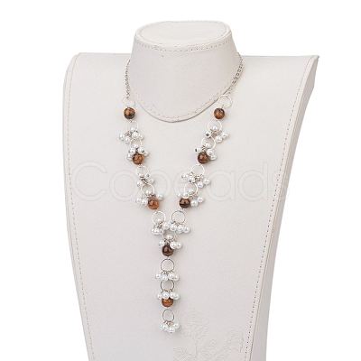 Natural Tiger Eye Beaded Necklaces NJEW-JN01888-02-1