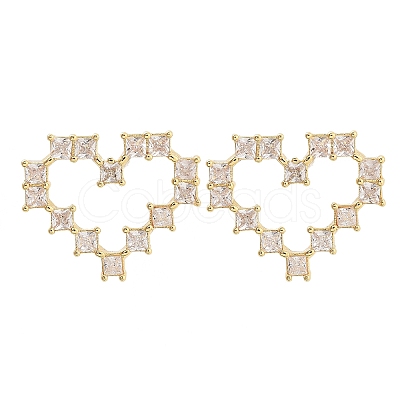 Heart Rack Plating Brass with Clear Cubic Zirconia Stud Earrings for Women EJEW-G409-04G-1