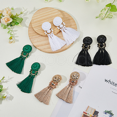 4 Pairs 4 Colors Polyester Tassel Dangle Stud Earrings EJEW-FI0002-41-1