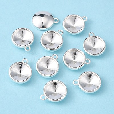 Tibetan Style Alloy Flat Round Charm Pendant Rivoli Xilion Pointed Back Chaton Rhinestone Settings PALLOY-O034-S01-1