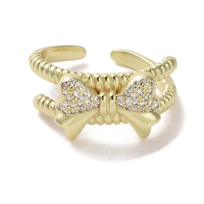 Brass Micro Pave Cubic Zirconia Open Cuff Ring RJEW-K256-58E-G-1