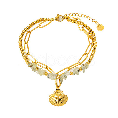 304 Stainless Steel & Natural Prehnite Beads Double Layer Bracelets FS-WG382E7-03-1