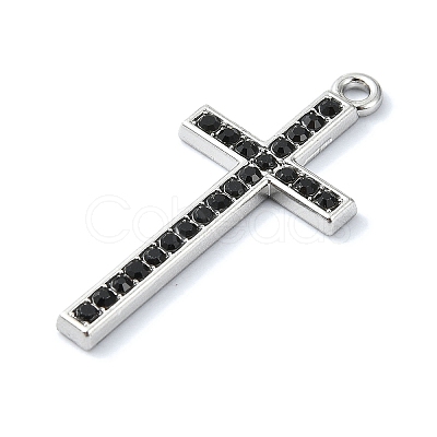 Rack Plating Alloy with Black Rhinestone Pendants FIND-Z051-04P-02-1