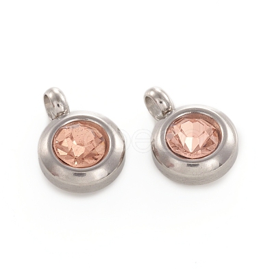 Trendy Original Color 304 Stainless Steel Grade A Rhinestone Flat Round Charm Pendants RB-M030-06Z-1
