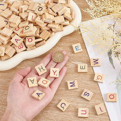 Random Mixed Capital Letters or Unfinished Blank Wooden Scrabble Tiles DIY-WH0162-89-1