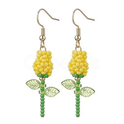 Stainless Steel Glass Flower Dangle Earrings EJEW-MZ00574-02-1