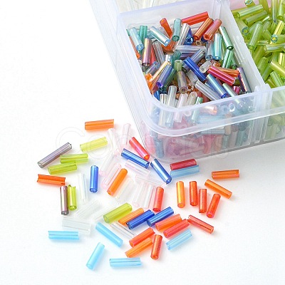 96G 8 Colors Transparent Colours Rainbow Glass Bugle Beads SEED-YW0002-34-1