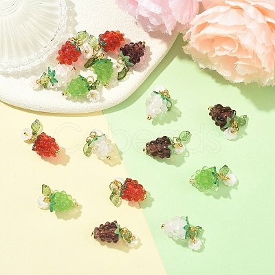 5Pcs Grape Handmade Lampwork & Resin & Acrylic Pendants PALLOY-YW00128-01-1