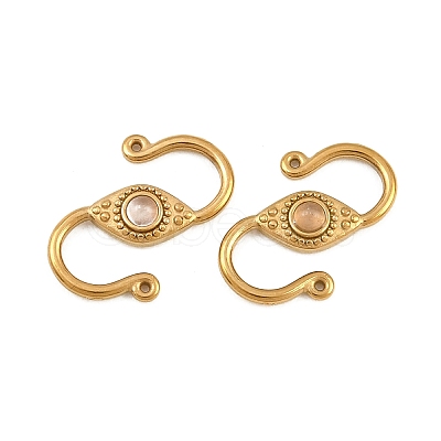 304 Stainless & Natural Rose Quartz S-Hook Clasps SA-CBA3073-02G-02-1