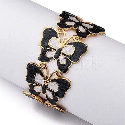 304 Stainless Steel Enamel Cuff Bangles for Women BJEW-P347-01G-C-1