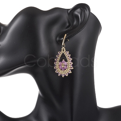 Teardeop Glass Beaded & Dyed Natural Malaysia Jade Dangle Stud Earrings EJEW-MZ00707-03-1