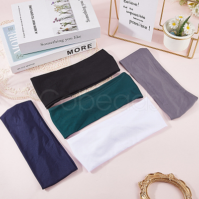 5Pcs 5 Colors 95% Polyester & 5% Spandex Yarns Exercise Elastic Headbands OHAR-CY0001-12-1