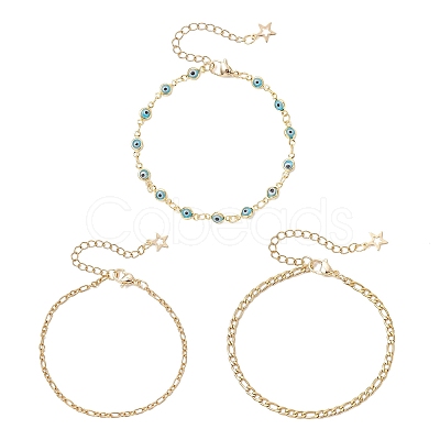 304 Stainless Steel Cable Chains & Evil Eye Lampwork Link Chains Bracelets for Women BJEW-JB12449-02-1