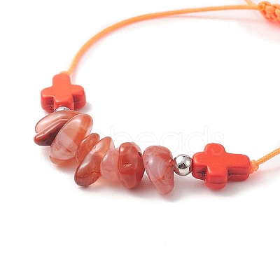 Natural & Synthetic Mixed Gemstone Chips & Cross Braided Bead Bracelet for Women BJEW-JB09254-1