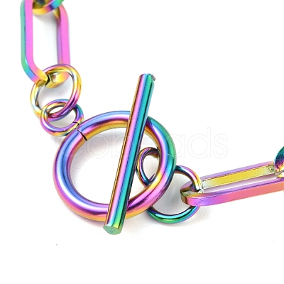 Unisex PVD Vacuum Plating 304 Stainless Steel Paperclip Chain Bracelets BJEW-H541-03A-MC-1