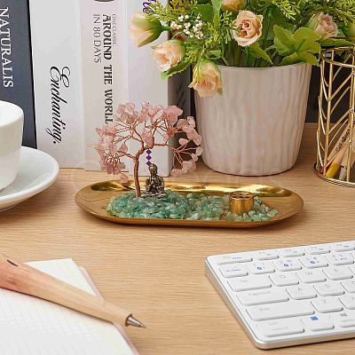 Natural Rose Quartz with Green Aventurine Chips with Brass Incense Burner Holder DJEW-G027-19RG-03-1
