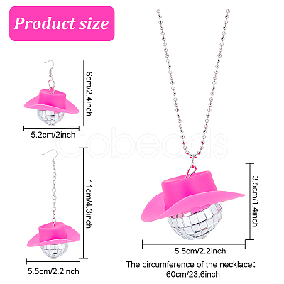 6 Pairs Plastic Cap with Glass Disco Ball Dangle Earrings & 1Pc Pendant Necklace SJEW-AN0001-10-1