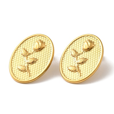Ion Plating(IP) 304 Stainless Steel Oval with Flower Stud Earrings EJEW-C114-26G-1