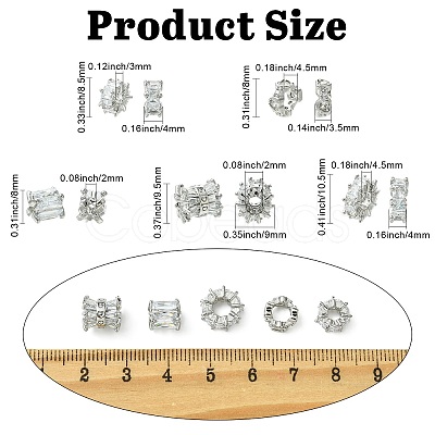 10Pcs 5 Styles Brass Micro Pave Cubic Zirconia Beads KK-CJ0004-20-1