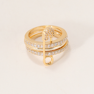 Brass Micro Pave Cubic Zirconia Finger Rings FA7520-7-1