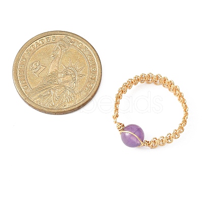 Copper Wire Wrapped Natural Gemstone Braided Bead Rings for Women RJEW-JR00951-1