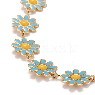 Enamel Daisy Link Chain Necklace NJEW-P220-01G-06-1