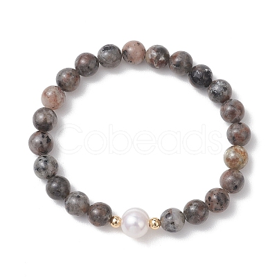 Natural Syenite & Cultured Freshwater Pearl Round Beaded Stretch Bracelets for Women BJEW-JB13321-01-1