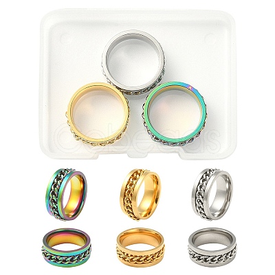 3Pcs 3 Colors 201 Stainless Steel Curb Chain Finger Rings Set for Women RJEW-YW0001-02-1