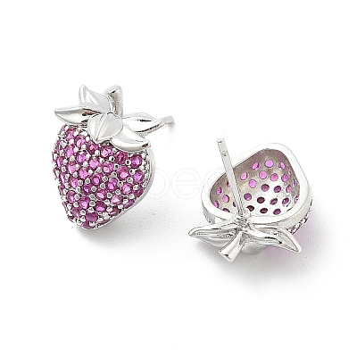 Strawberry Brass Micro Pave Cubic Zirconia Stud Earrings EJEW-M077-15P-1