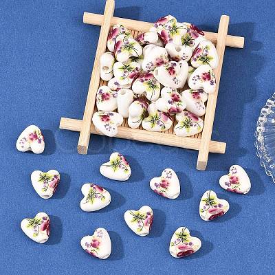 Floral Printed Porcelain Beads PORC-Q152-11-1
